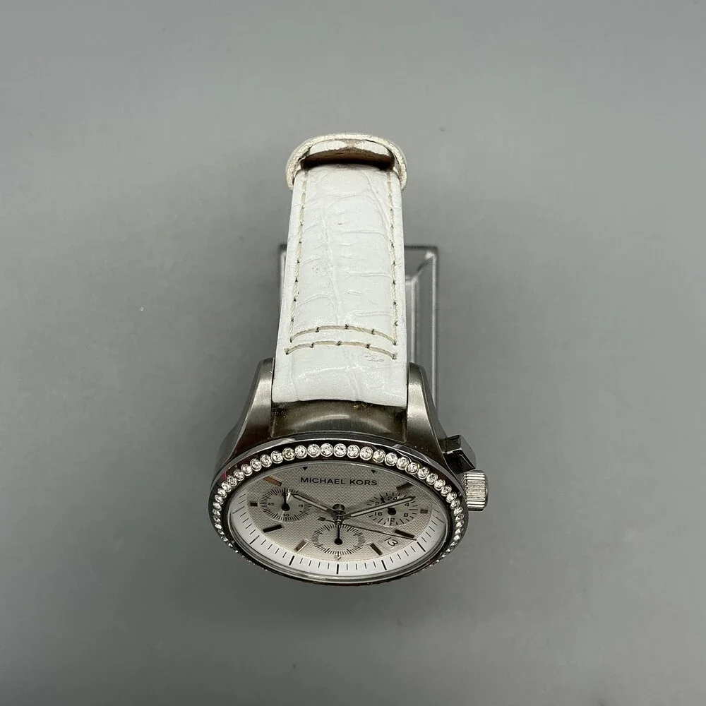 Michael Kors MK-5015 Womens Watch 38mm Crystals Leather Chronograph New Battery